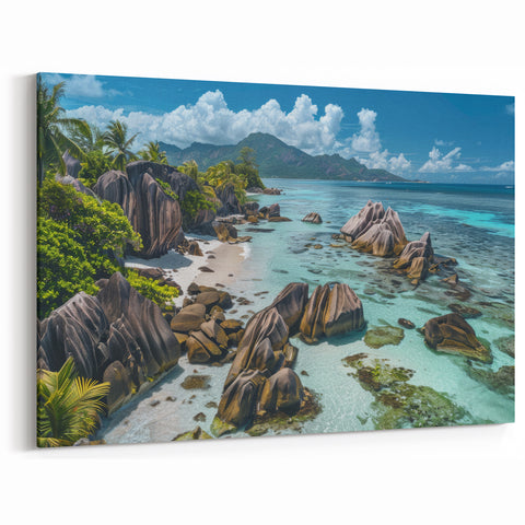 Tropical Beach Landscape Wall Art - Palm Trees and Turquoise Waters Canvas