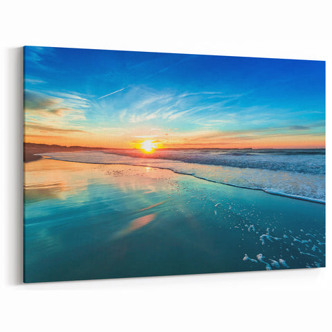 Sunset Beach Landscape Wall Art - Vibrant Ocean Horizon Canvas Print