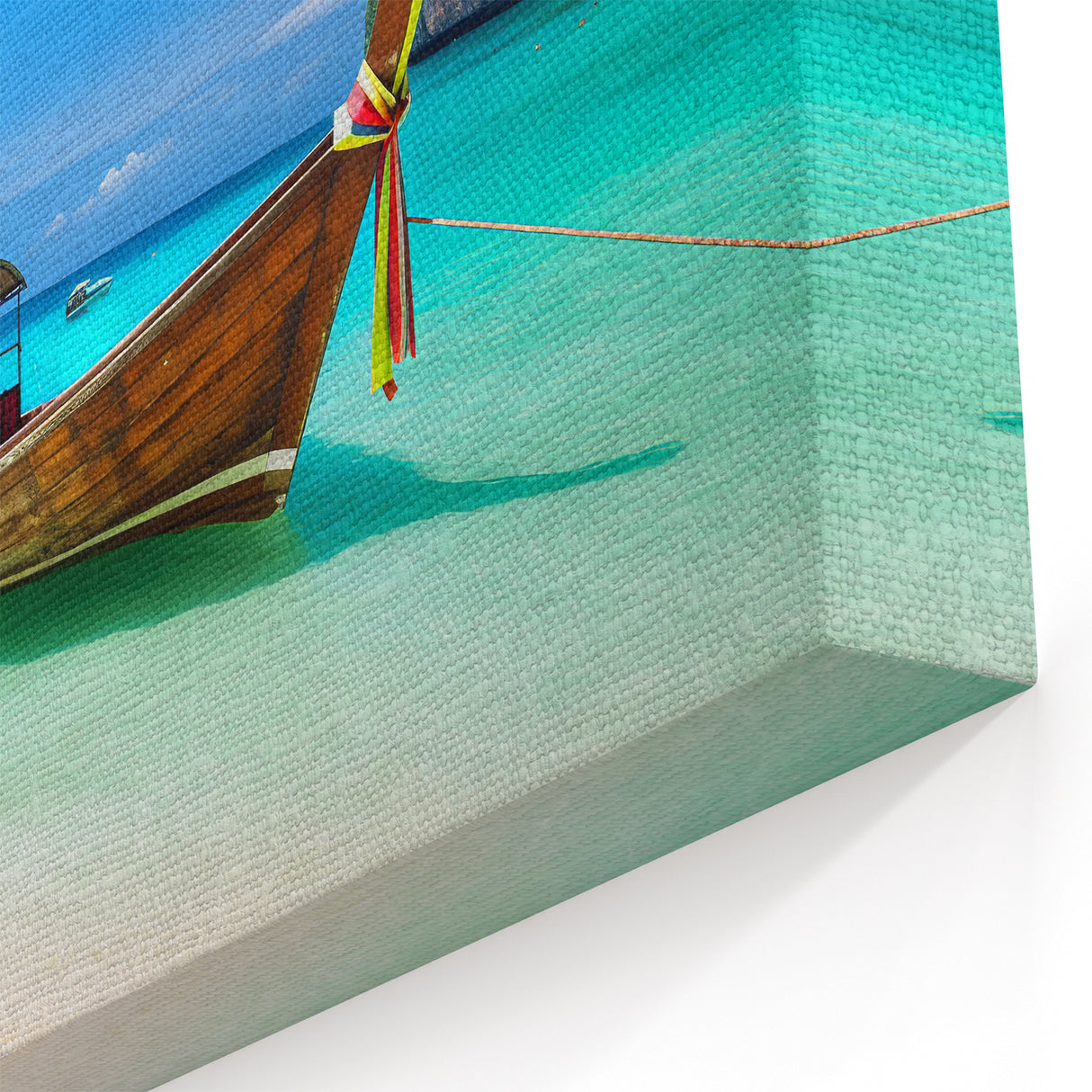 Exotic Beach Landscape Wall Art - Wooden Boat and Turquoise Waters Canvas