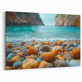 Pebble Beach Landscape Wall Art - Colorful Stones and Calm Waters Canvas