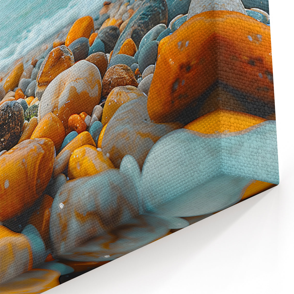 Pebble Beach Landscape Wall Art - Colorful Stones and Calm Waters Canvas