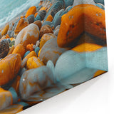Pebble Beach Landscape Wall Art - Colorful Stones and Calm Waters Canvas