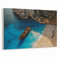 Shipwreck Beach Landscape Wall Art - Rustic Ship and Blue Waters Canvas