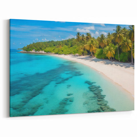 Tropical Beach Landscape Wall Art - Palm Trees and Turquoise Waters Canvas