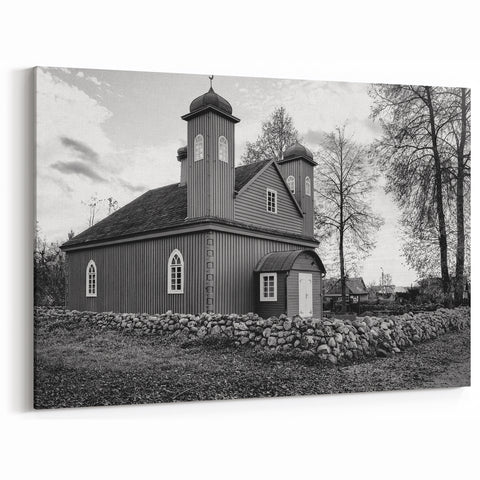 Charming Wooden Mosque - Black & White Islamic Architecture Art Print