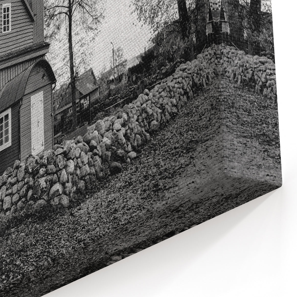 Charming Wooden Mosque - Black & White Islamic Architecture Art Print