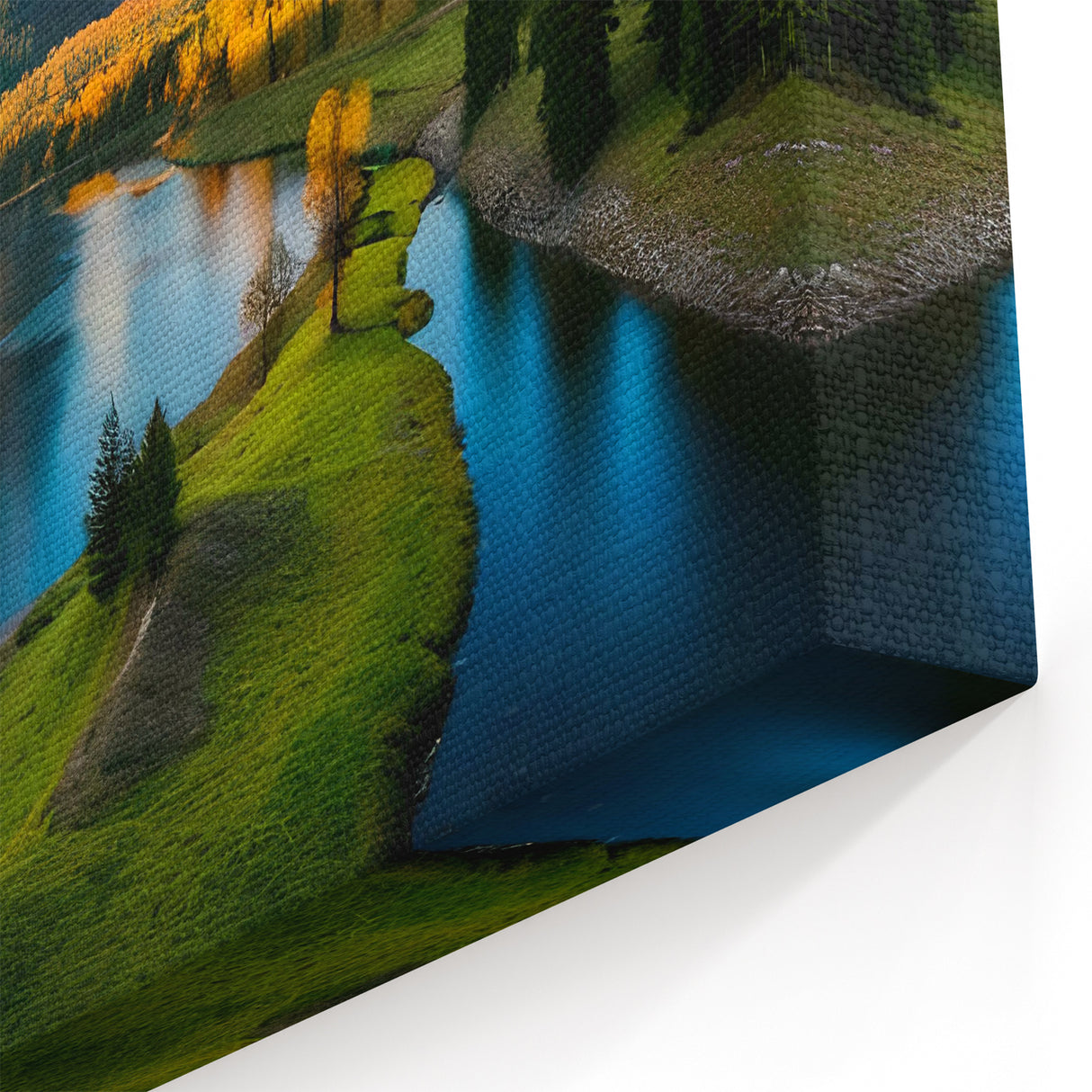 Golden Mountain River Canvas Art - Serene Nature Landscape Decor