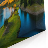 Golden Mountain River Canvas Art - Serene Nature Landscape Decor