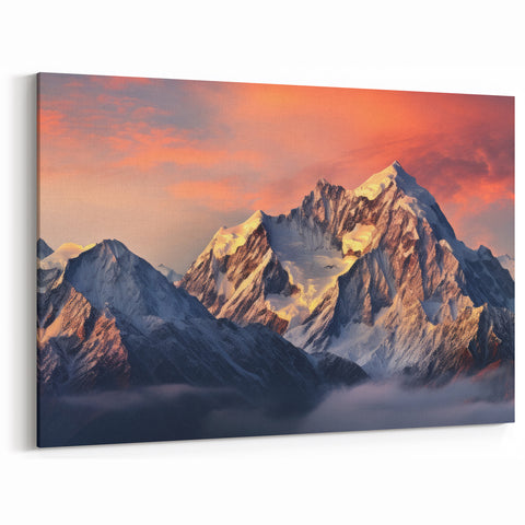Sunset Over Snow-Capped Peaks Canvas Art - Majestic Mountain Decor