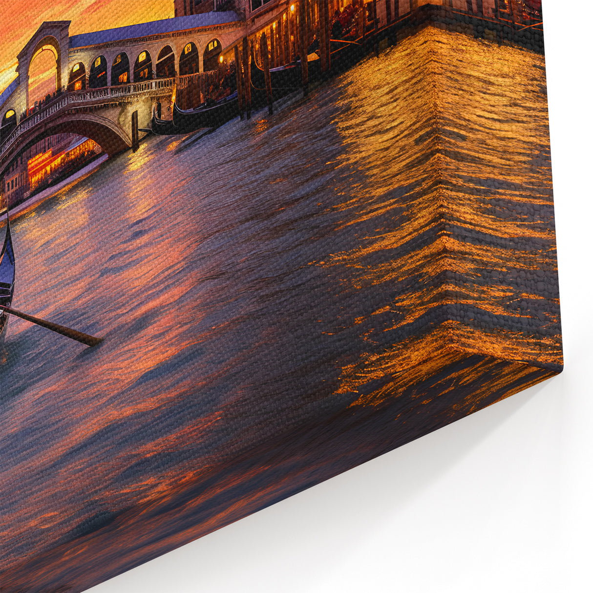 Rialto Bridge at Sunset: Gondola Wall Art for Romantic Venetian Decor