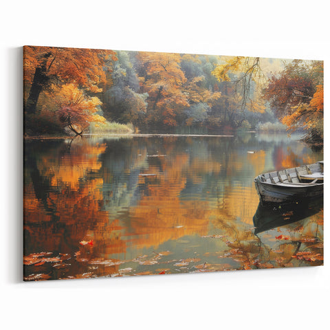 Tranquil Autumn Lake: Gondola Wall Art for Serene Nature Decor