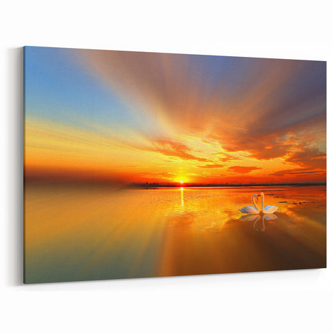 Golden Sunset Beach Landscape Wall Art - Serene Ocean Canvas Print
