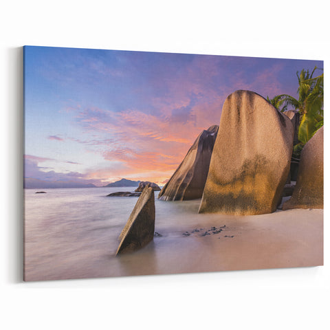 Tranquil Beach Sunset Wall Art - Serene Coastal Rocks Canvas Print