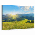 Sunny Mountain Meadow Art - Bright and Serene Scenic Landscape Wall Decor