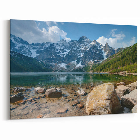 Crystal Clear Mountain Lake Art - Serene Scenic Landscape Wall Decor