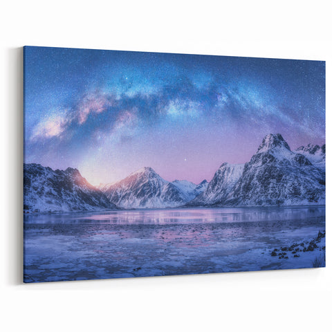 Starry Night Mountain Art - Enchanting Winter Landscape Wall Decor
