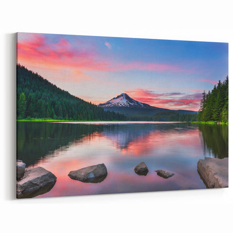 Serene Mountain Sunset Art - Peaceful Scenic Landscape Wall Decor