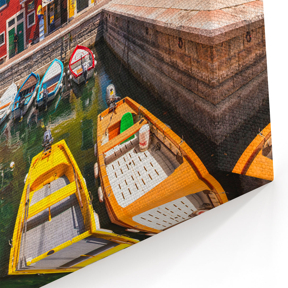Colorful Village Harbor - Vibrant Waterfront Landscape Wall Art