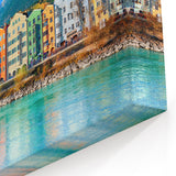 Colorful Riverside Village - Vibrant Mountain Landscape Wall Art