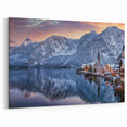 Winter Village by the Lake - Tranquil Mountain Landscape Wall Art