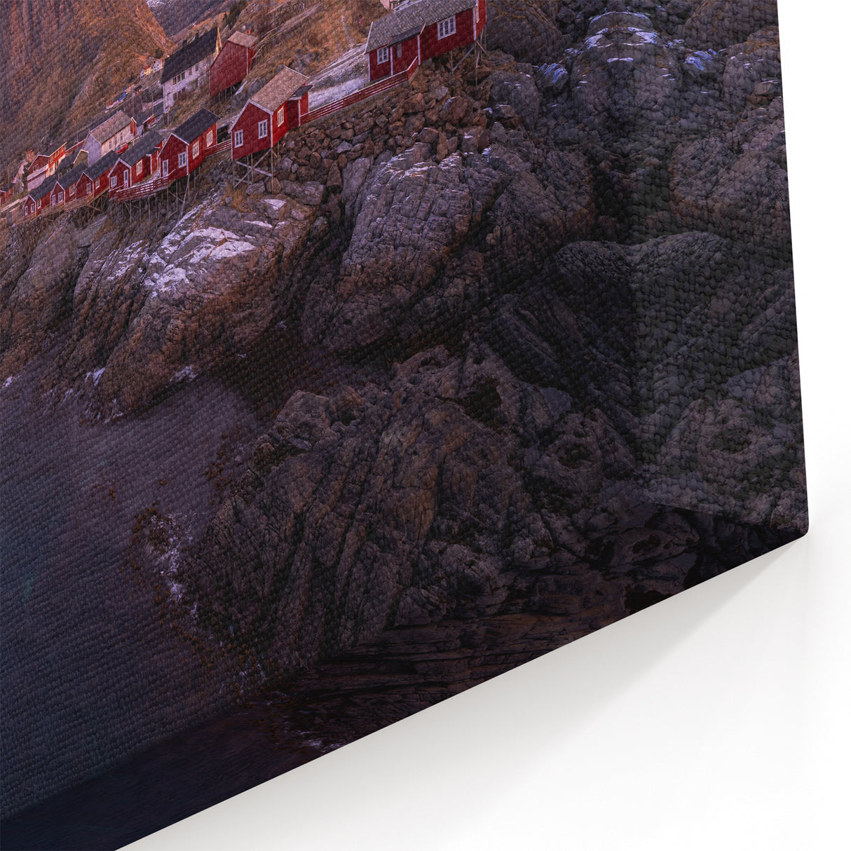 Majestic Nordic Village - Scenic Snow-Capped Mountain Canvas Art