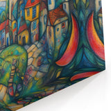Whimsical Village Fantasy - Colorful Dreamlike Landscape Canvas Art