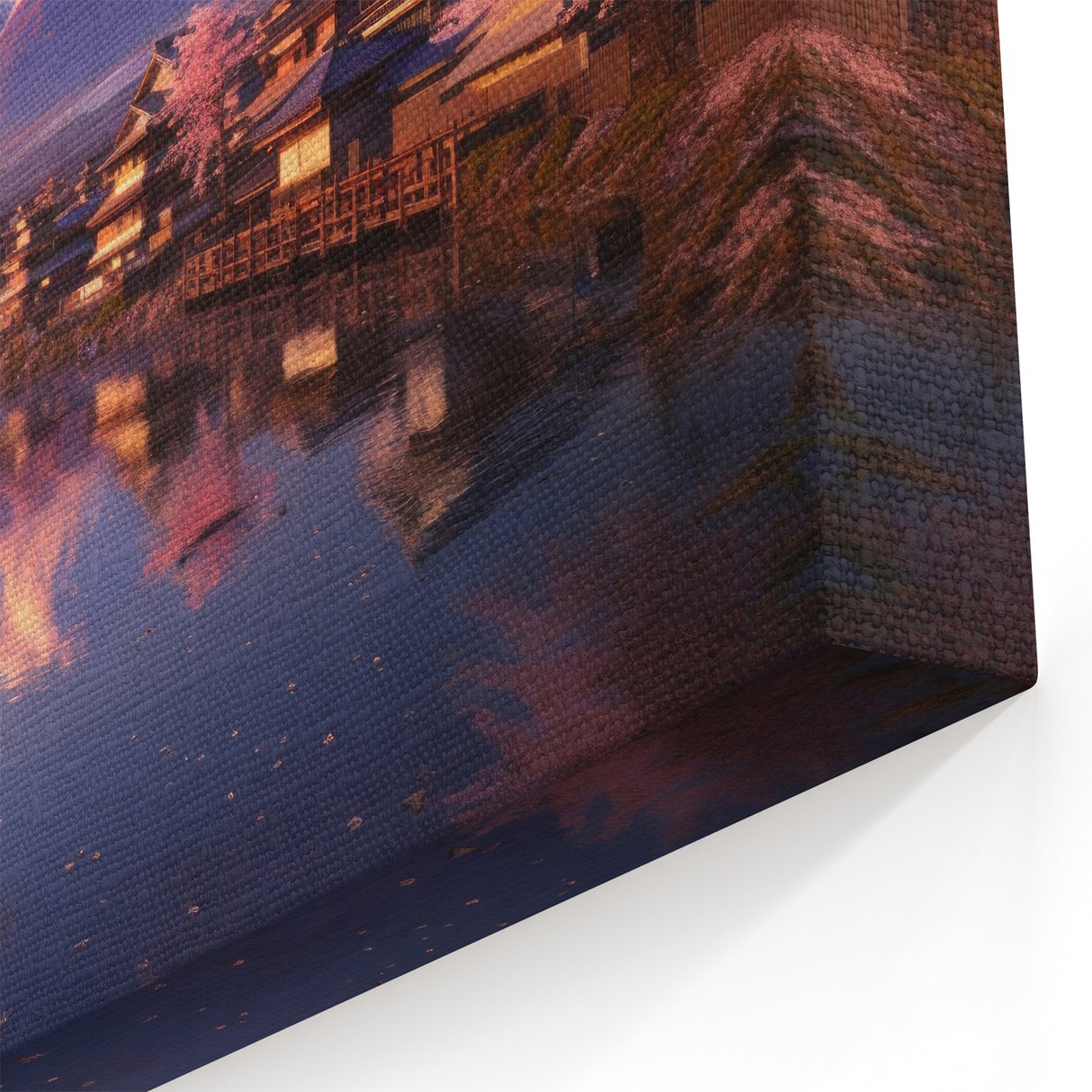 Serene Japanese Village - Cherry Blossoms & Mount Fuji Canvas Art