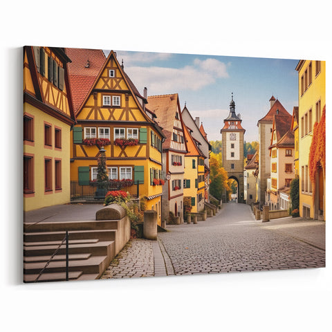 Charming German Village - Picturesque Historic Street Canvas Art