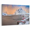 Arctic Village Serenity - Snow-Covered Mountains & Fjord Canvas Art