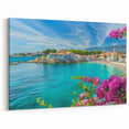 Vibrant Coastal Village - Turquoise Waters & Floral Mediterranean Art