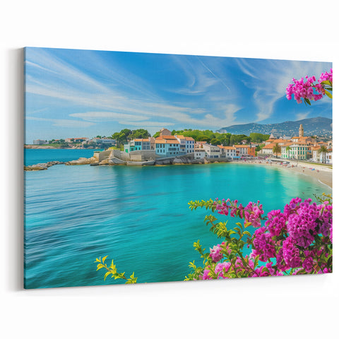 Vibrant Coastal Village - Turquoise Waters & Floral Mediterranean Art