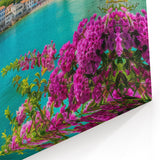 Vibrant Coastal Village - Turquoise Waters & Floral Mediterranean Art