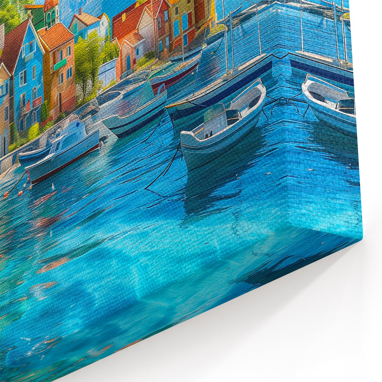 Colorful Coastal Village - Mediterranean Waterfront & Boats Canvas Art