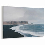 Dramatic Black Sand Beach Wall Art - Coastal Landscape Canvas Print