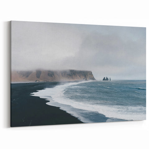 Dramatic Black Sand Beach Wall Art - Coastal Landscape Canvas Print