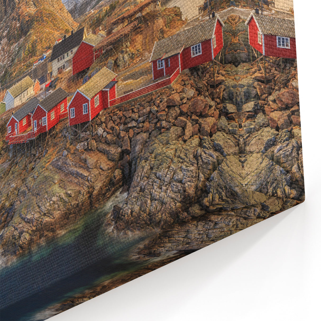 Picturesque Village Artwork - Scenic Red-House Village by the Sea