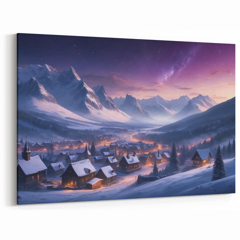 Charming Village Scenery - Serene Night in Snowy Mountain Village