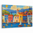 Quaint Village Scenes - Colorful Seaside Village with Sailboats