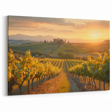 Vineyard Canvas Print - Sunset Vineyard Wall Art for Wine Country Decor