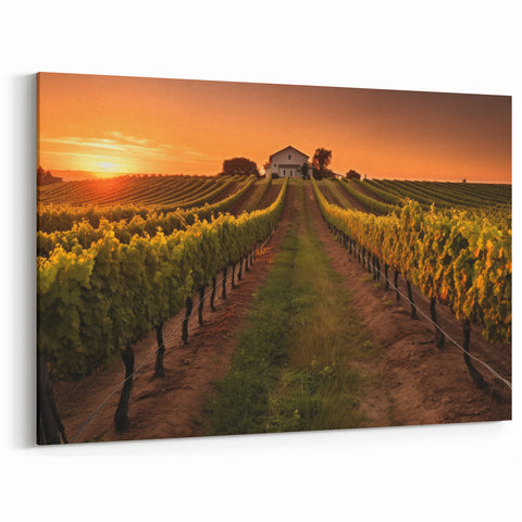 Framed Vineyard Art - Sunset Vineyard Canvas Print for Wine Decor