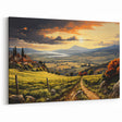 Framed Vineyard Art - Dramatic Sunset Vineyard Scene for Home Decor