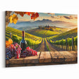 Vineyard Art with Wine - Rustic Vineyard Canvas Print for Kitchen Decor