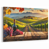 Vineyard Art with Wine - Rustic Vineyard Canvas Print for Kitchen Decor