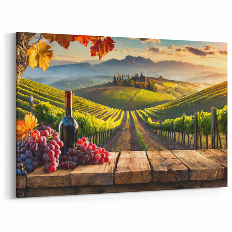 Vineyard Art with Wine - Rustic Vineyard Canvas Print for Kitchen Decor