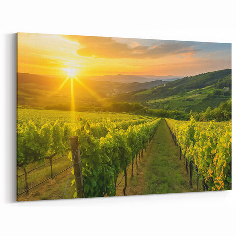 Vineyard Canvas Print - Golden Sunset Over Vineyard for Tranquil Decor