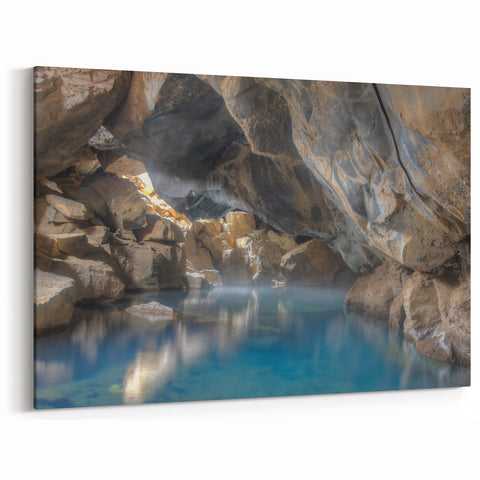 Mystical Hot Spring Cave Canvas Print - Tranquil Nature Wall Art