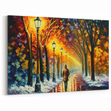 Romantic Walkway Art - Vibrant Evening Stroll Canvas - Scenic Night Decor