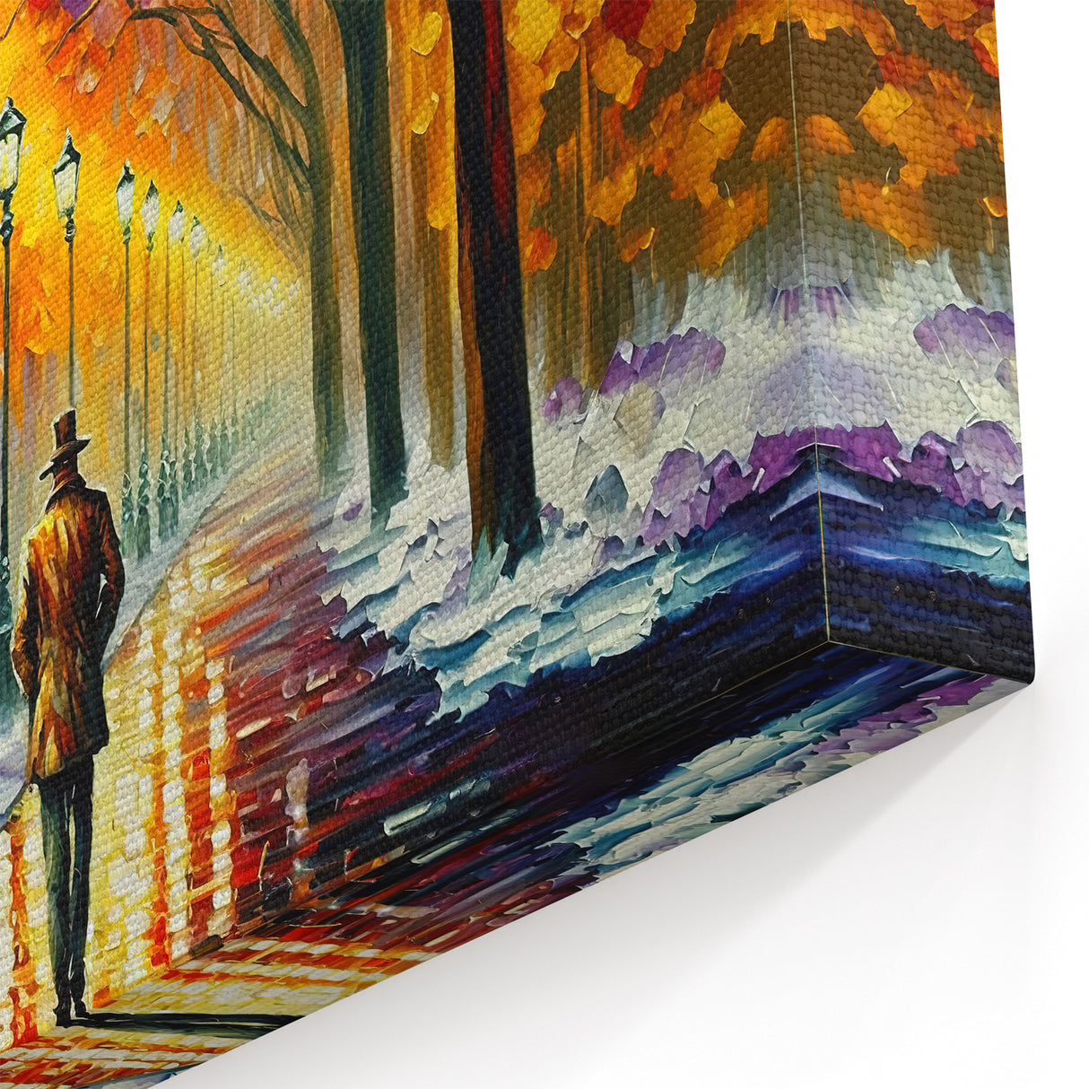 Romantic Walkway Art - Vibrant Evening Stroll Canvas - Scenic Night Decor