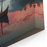 Misty Morning Rowboat on Lake - Serene Coastal Wall Art Print