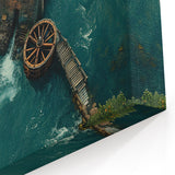 Vintage Watermill Canvas Print - Historic Watermill Scenic Art